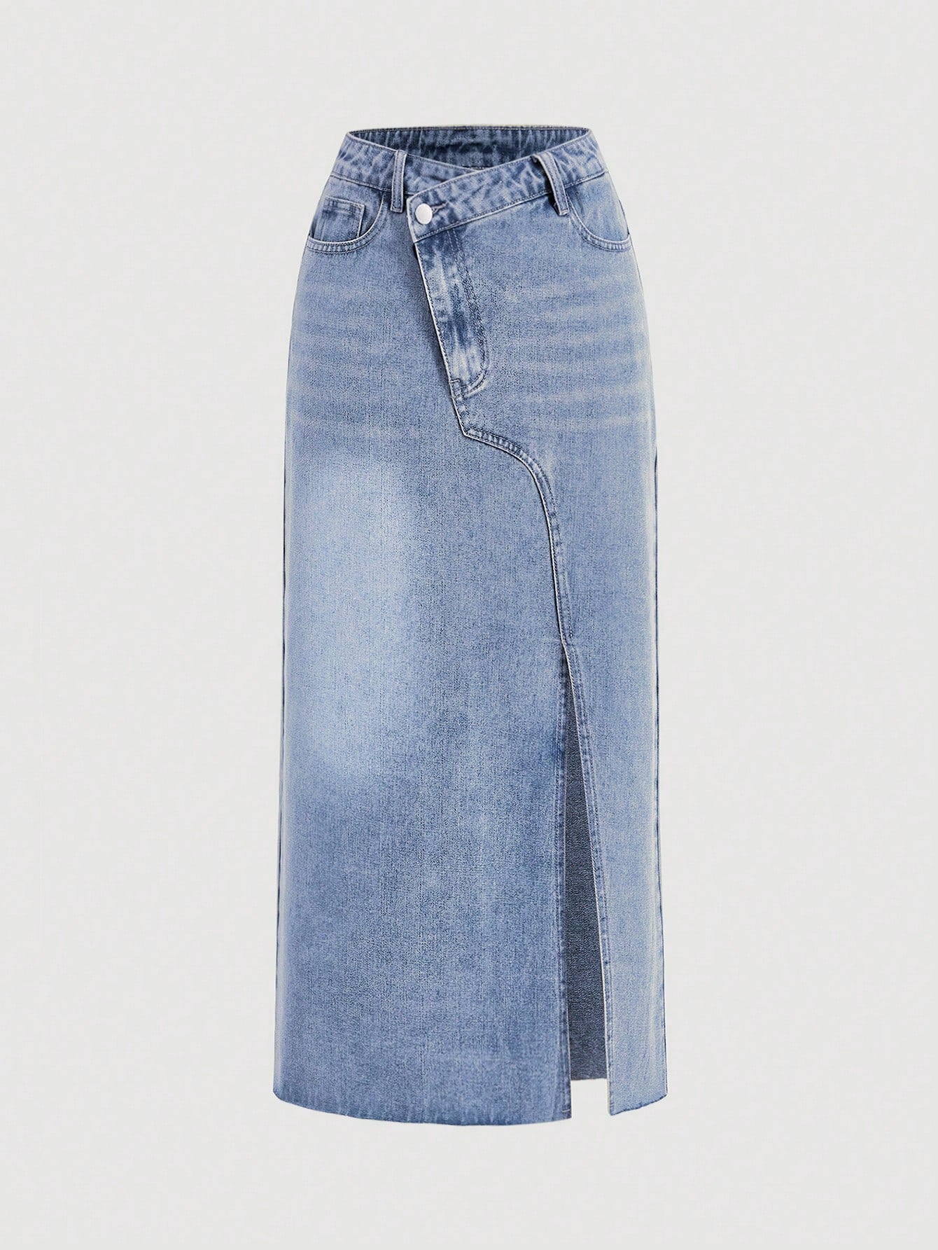 Asymmetrical Long Skirt Spring Break Stepped Waist Slit Hem Denim Skirt