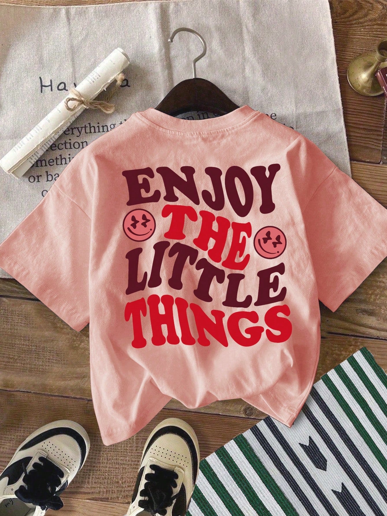 Tween Girls' Casual Simple Letter Printed Short Sleeve T-Shirt, Suitable For Summer