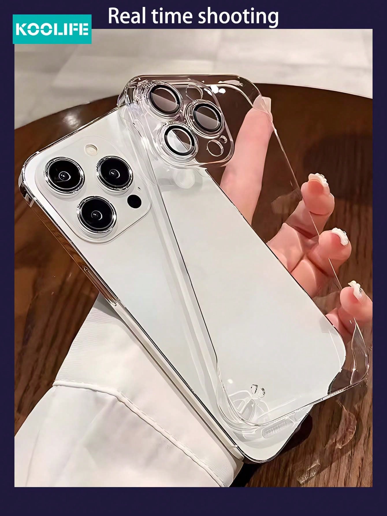 Koolife 1pc Frameless PC Plating Edge Shockproof Phone Case With Lens Film, Compatible With Apple IPhone 13/13PRP/13ProMax/14/14Pro/14Plus/14ProMax/15/15Pro/15ProMax/15Plus