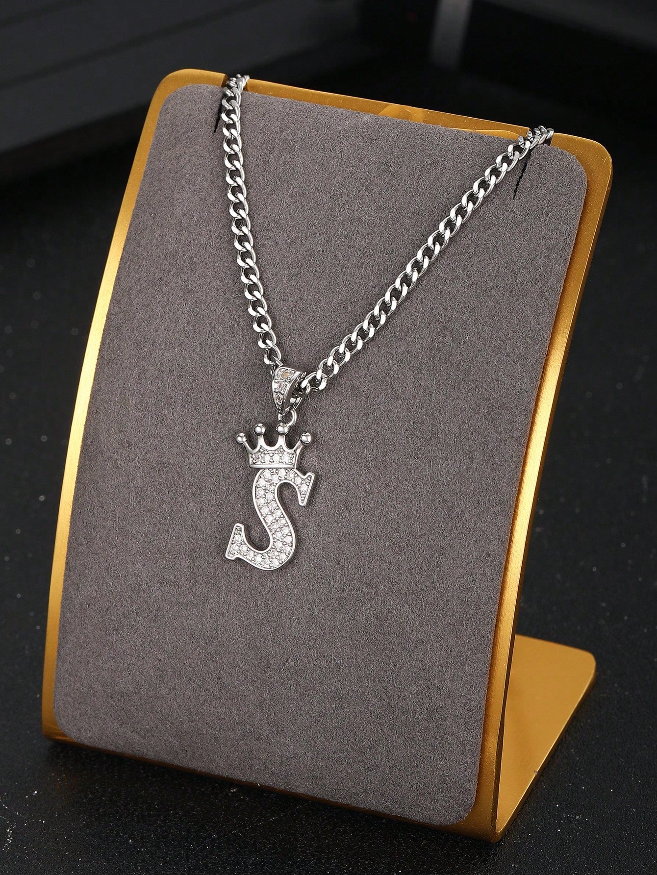 1pc Initial Letter & Crown Pendant Chain Necklace A-Z Customized Name Alphabet Necklace For Boys Girls Family Friends Birthday Gift