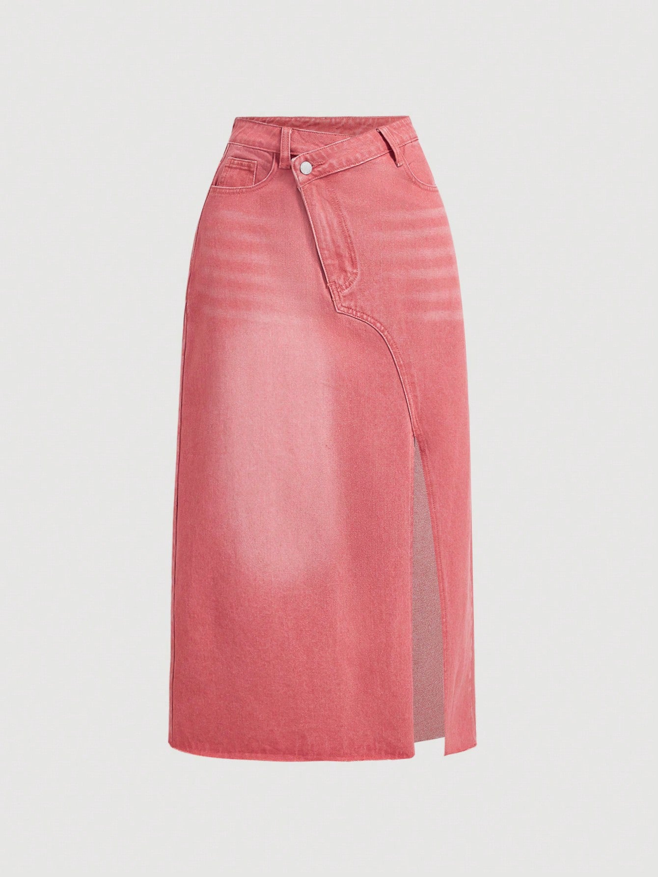 Asymmetrical Long Skirt Spring Break Stepped Waist Slit Hem Denim Skirt