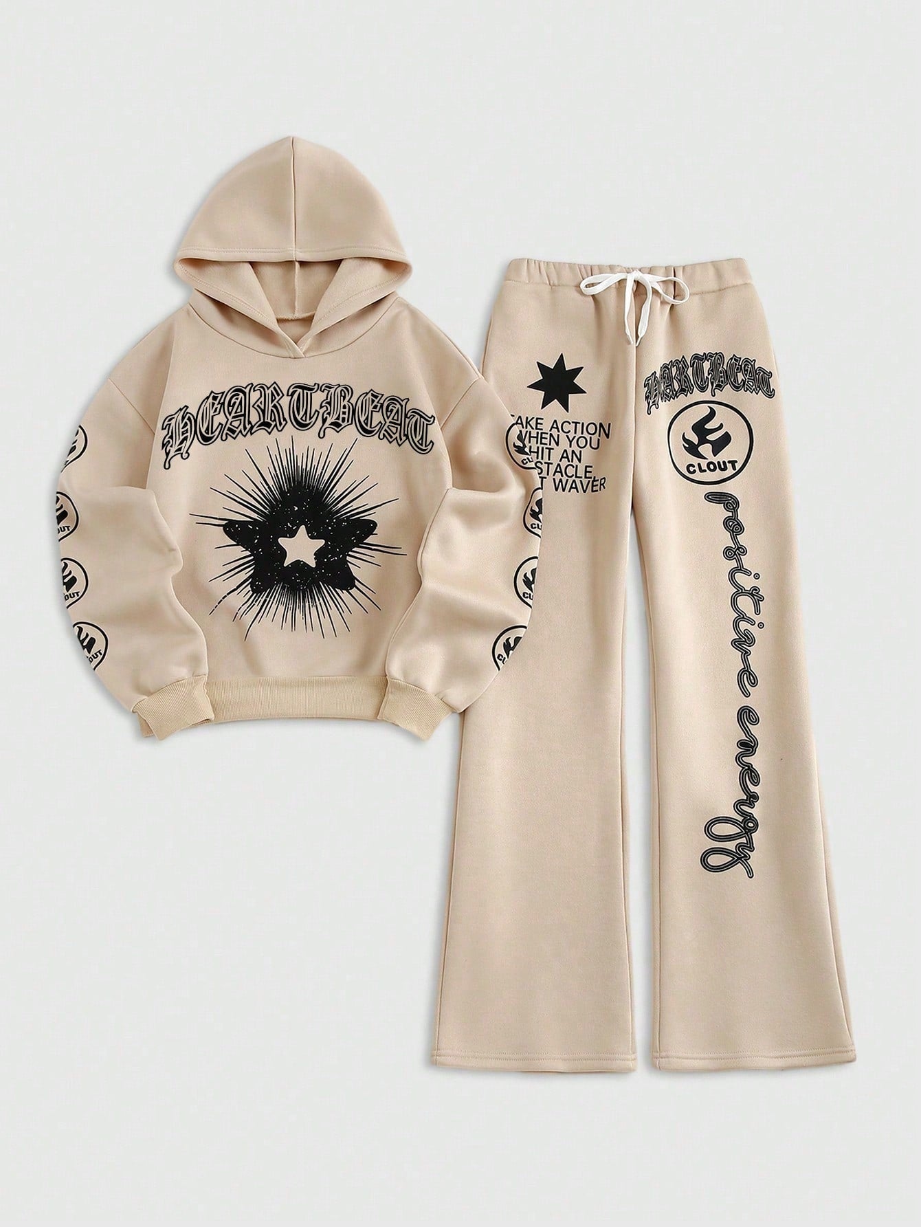 Coolane Loose Fit Hoodie With All Over Print And Drawstring Pants Set