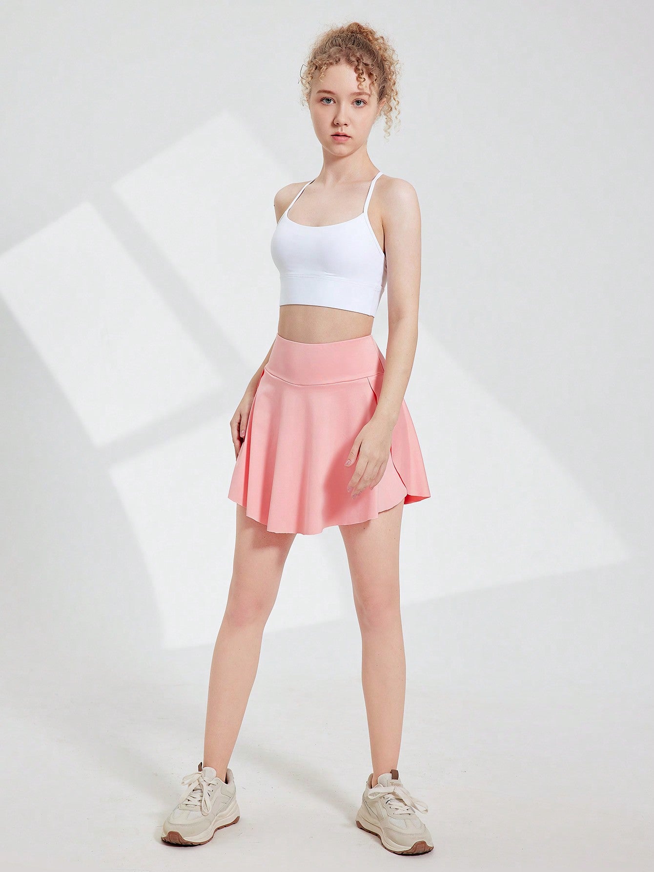 Teen Girl Summer Simple 2 In 1 Sports Skirt With Inner Shorts