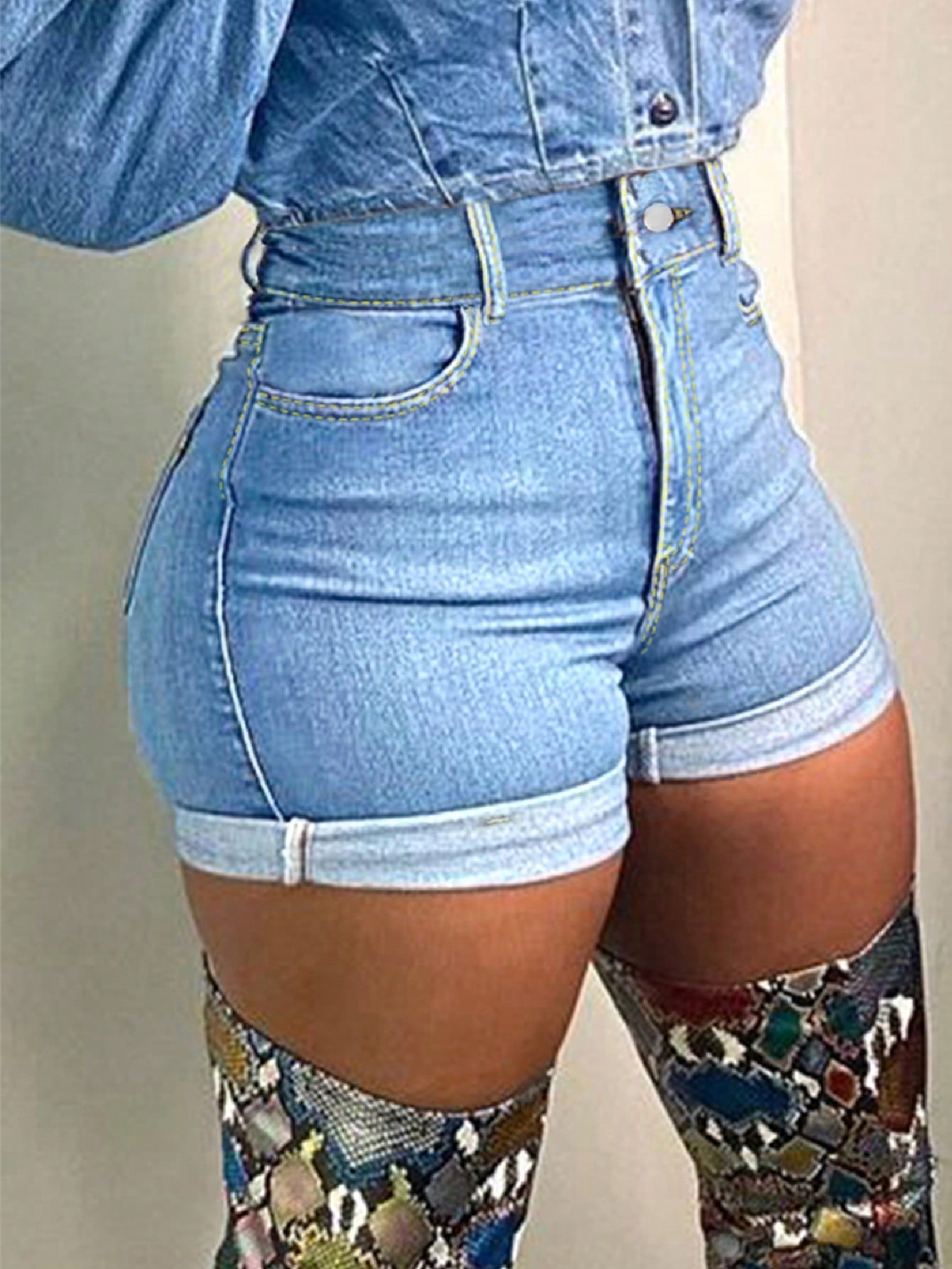 Rolled Hem Basic Denim Shorts