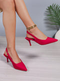Women's Pointed Toe Elastic Strap High Heel Sandals, Solid Color Open Back Kitten Heel Shoes, Slingback Black Mules