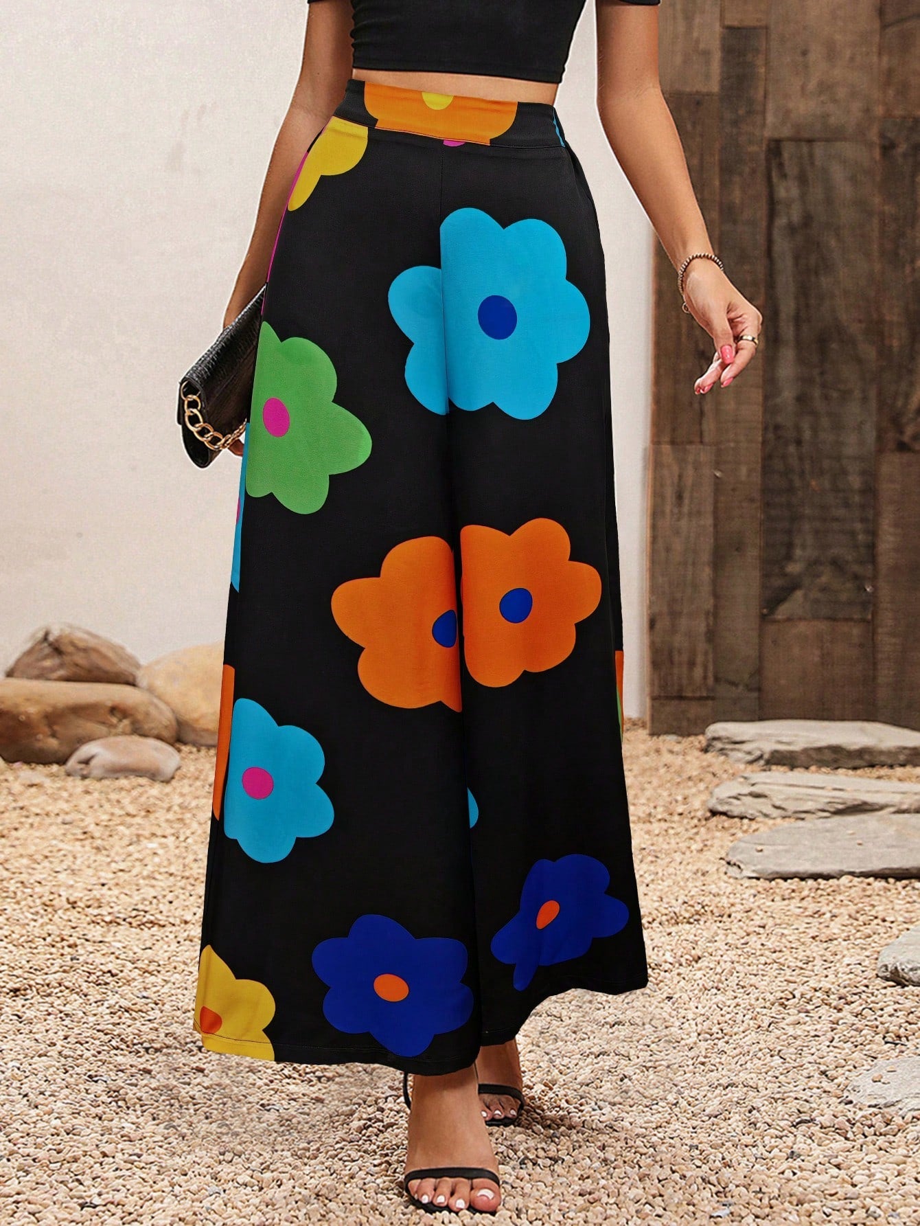 Botanical Print Wide Leg Pants