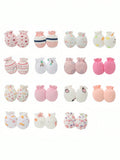 6pairs/Pack Newborn Anti-Scratch Mittens, Random Color And Pattern Mix, Suitable For 0-6 Months