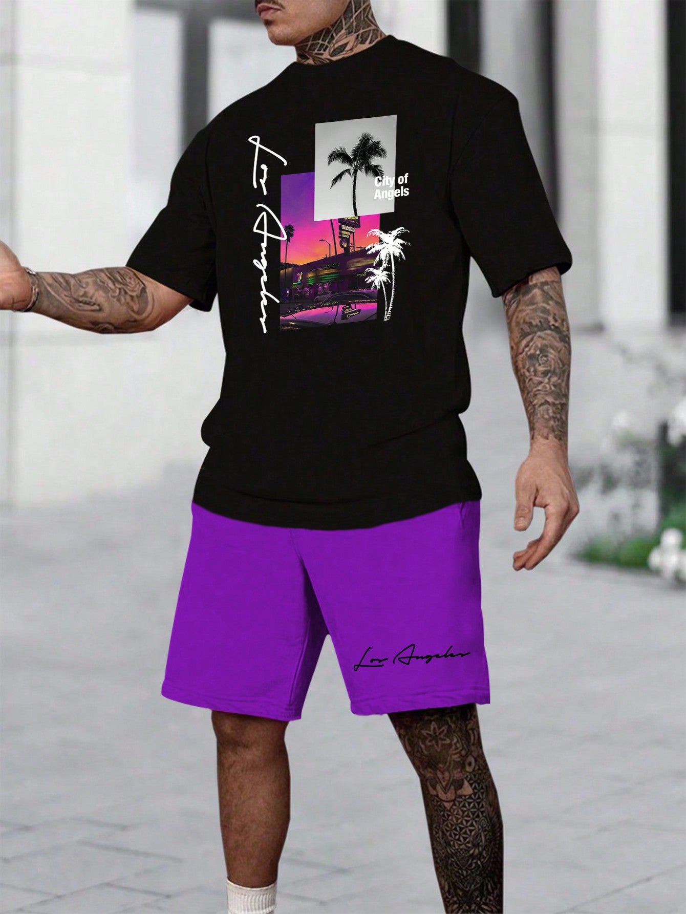 Men's Coconut Tree Print Short Sleeve T-Shirt Set