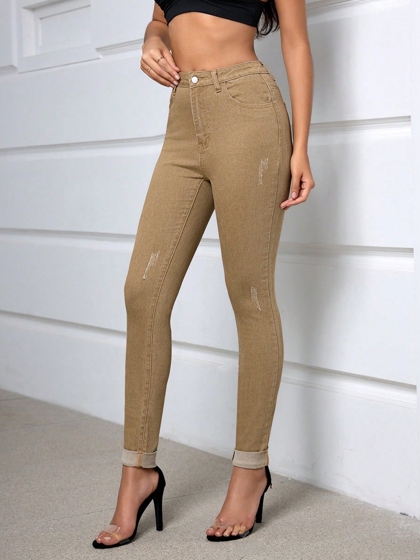 Casual Slim Fit Skinny Jeans In Solid Color