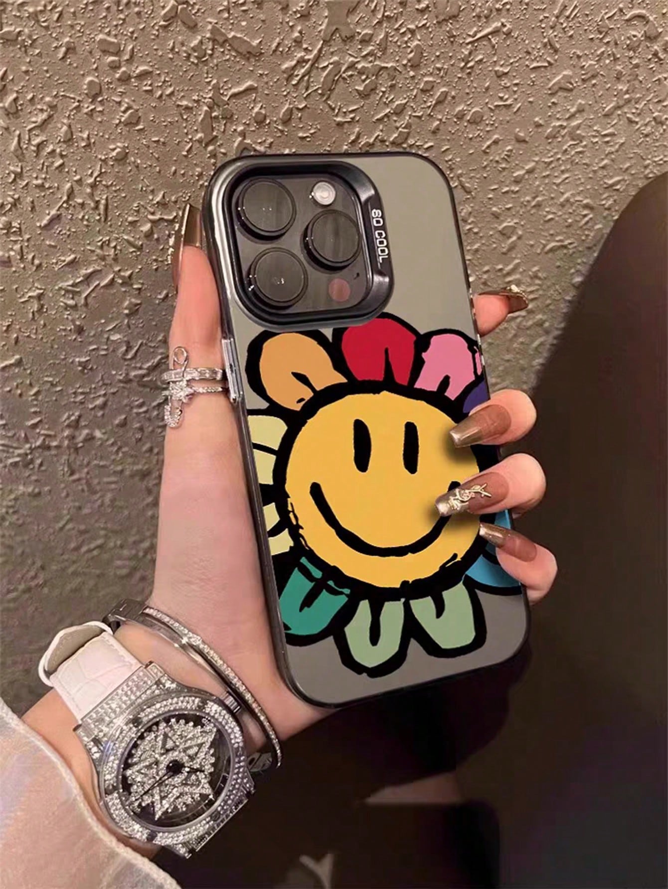 Floral Flower One Sun Smiling Face Cow Pattern Protective Phone Case With Precision Holes Compatible With Iphone
