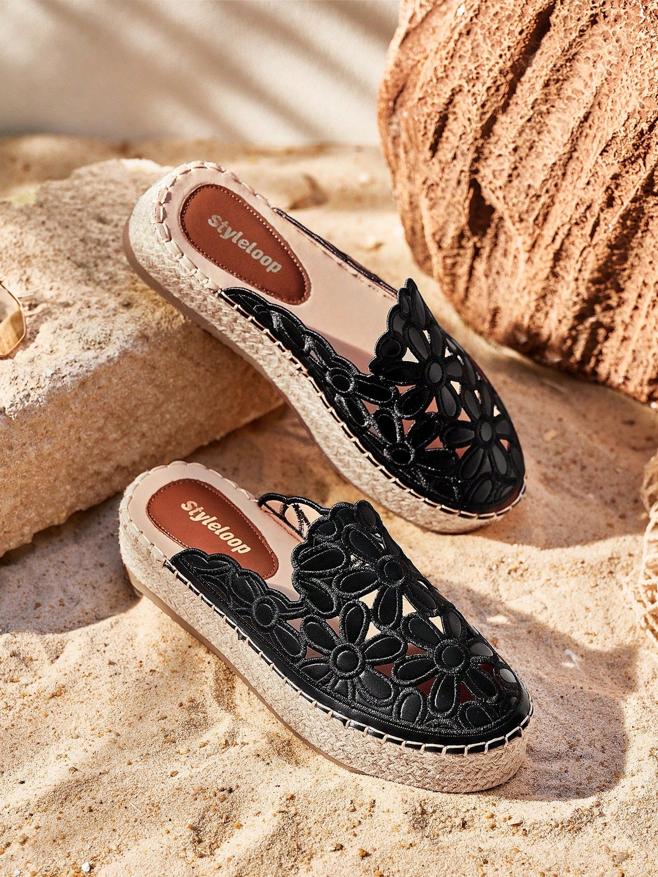 Styleloop Vintage Brown Embroidered Bohemian Thick-Soled Woven Shoes  Boho Feels Vintage Cottagecore Frenchy Shoes