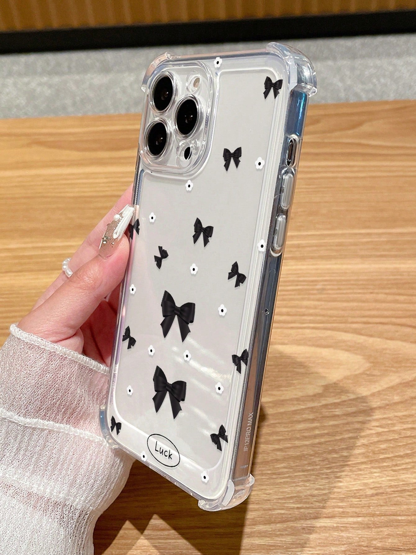 Bow 1pc Fashionable Thickened Phone Case With Transparent Four Corners Anti-Fall Butterfly Pattern Print, Compatible With IPhone/Samsung Series.