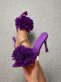 Fashionable Purple Stiletto Heeled Sandals For Women, Pointed Toe & Slip-Resistant Sole Design, Perfect For Spring/Summer Parties