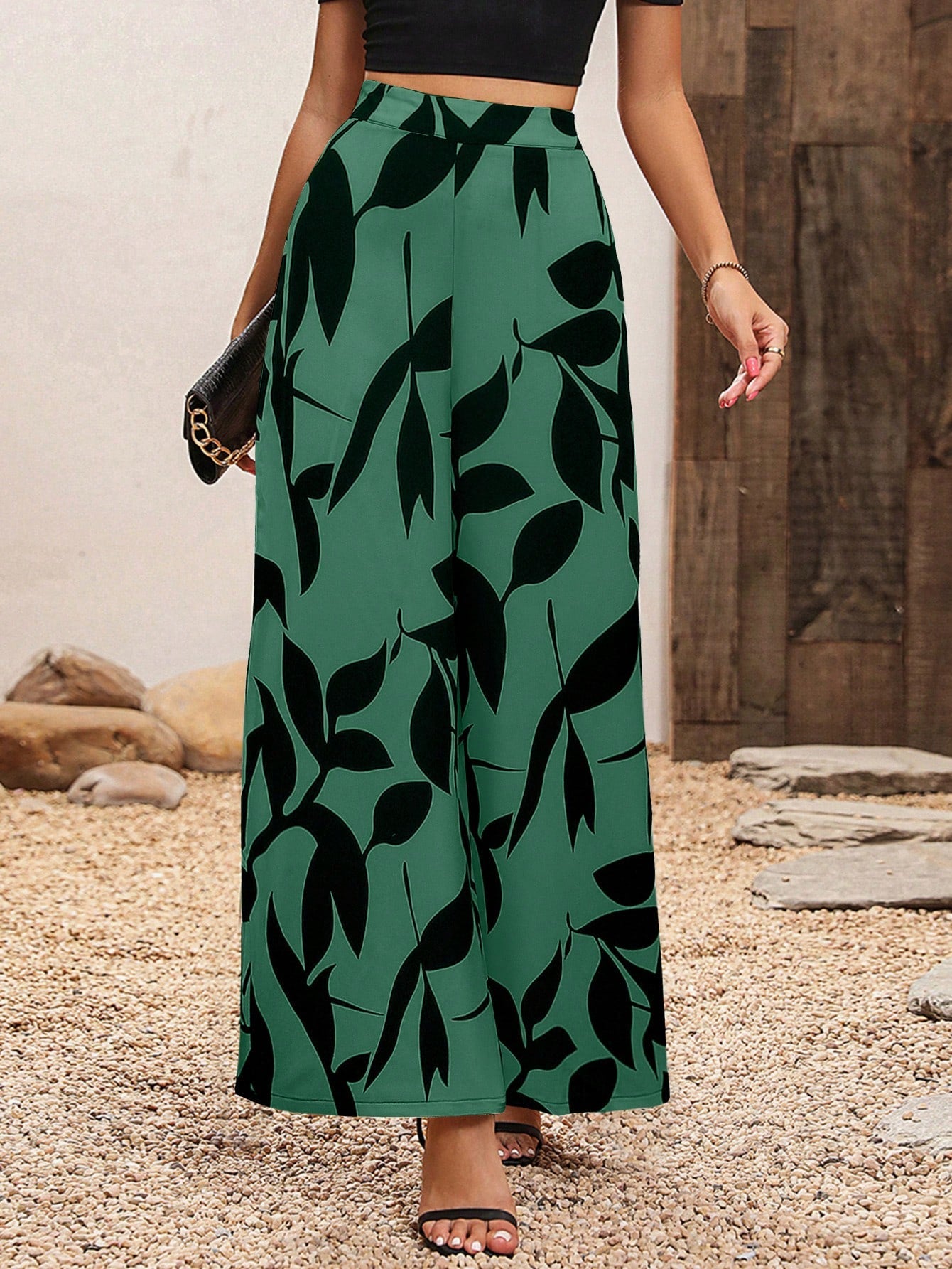 Botanical Print Wide Leg Pants