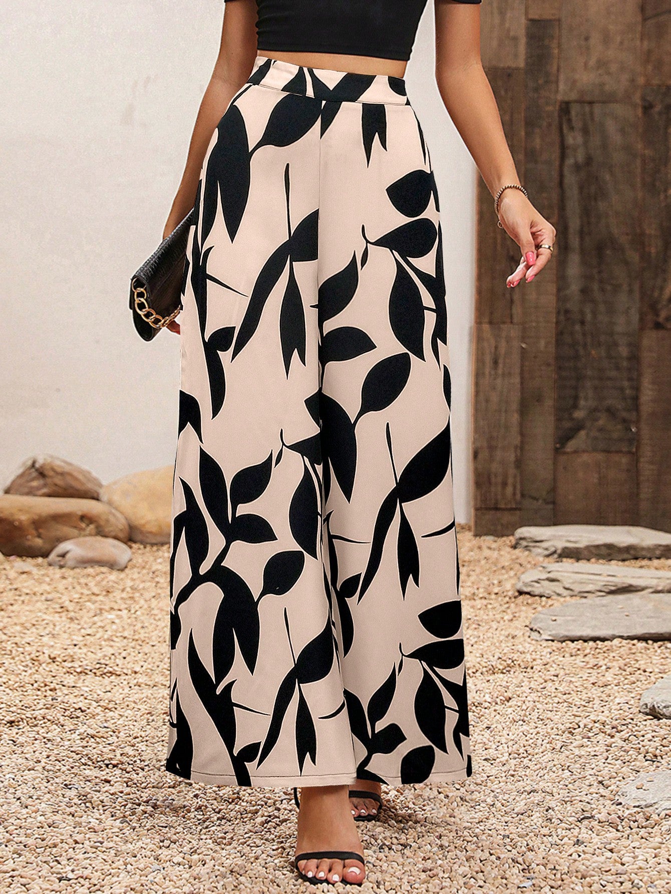 Botanical Print Wide Leg Pants