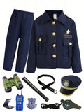 Cute Children's Police Costume, Boys' Realistic Officer Uniform Dress-Up Costume, Police Toy Set, Festival Role-Playing Carnival, Kids' Gift