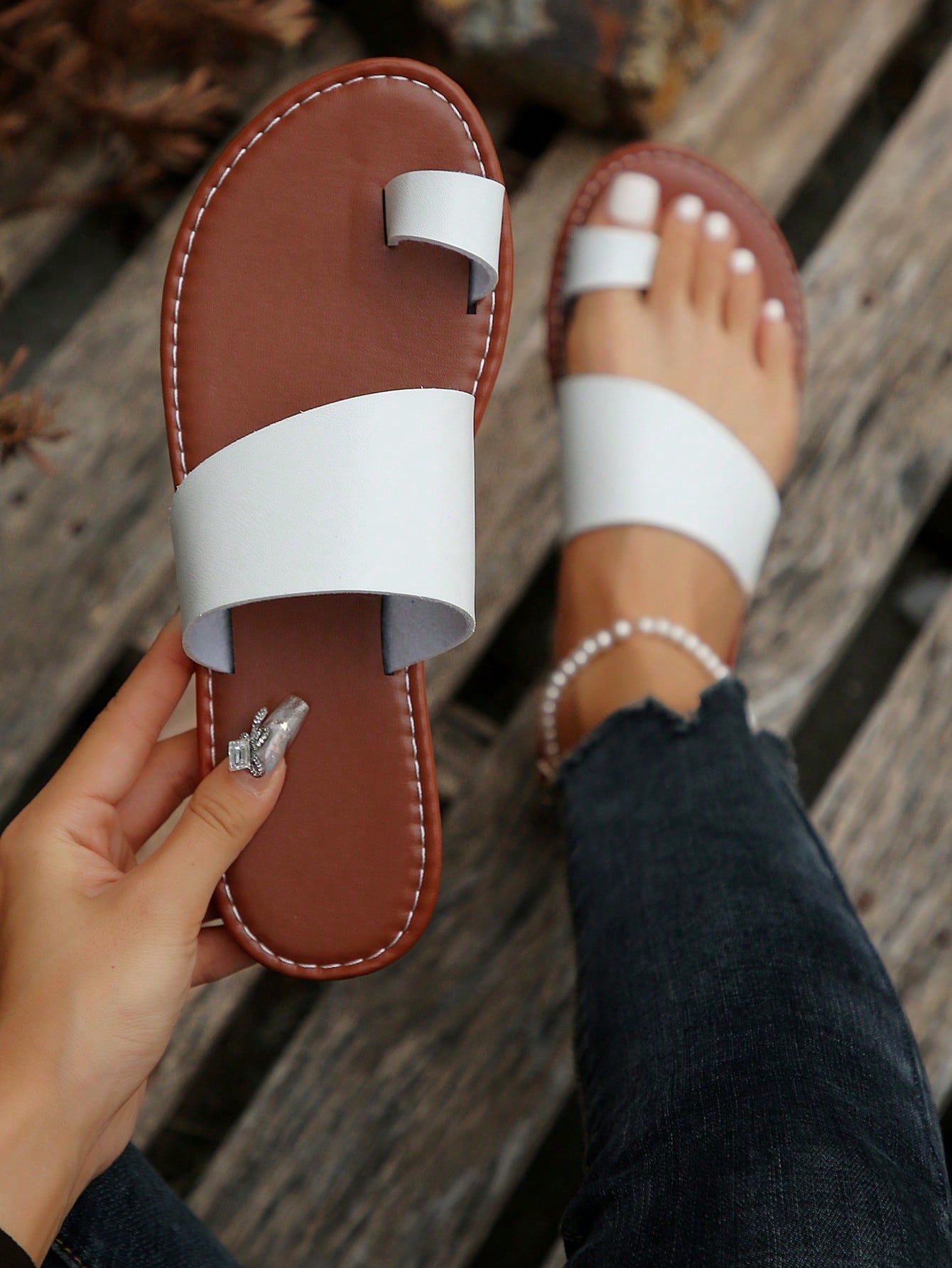 Women's Strappy Flat Sandals, Open Toe Anti-slip Slides, Outdoor Beach Shoes