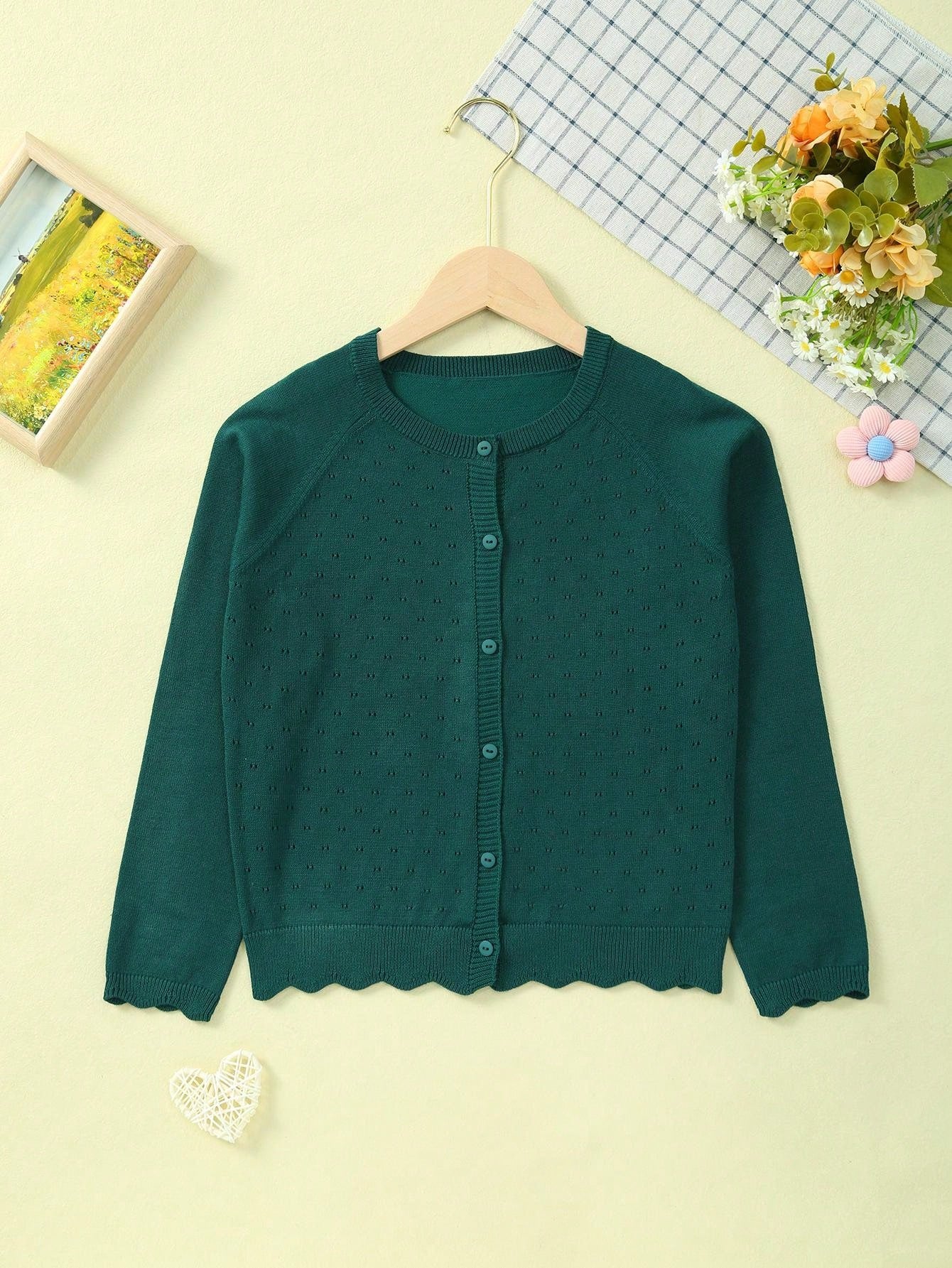 Girls' Thin Knitted Button-Through Hollow-Out Cardigan For Summer