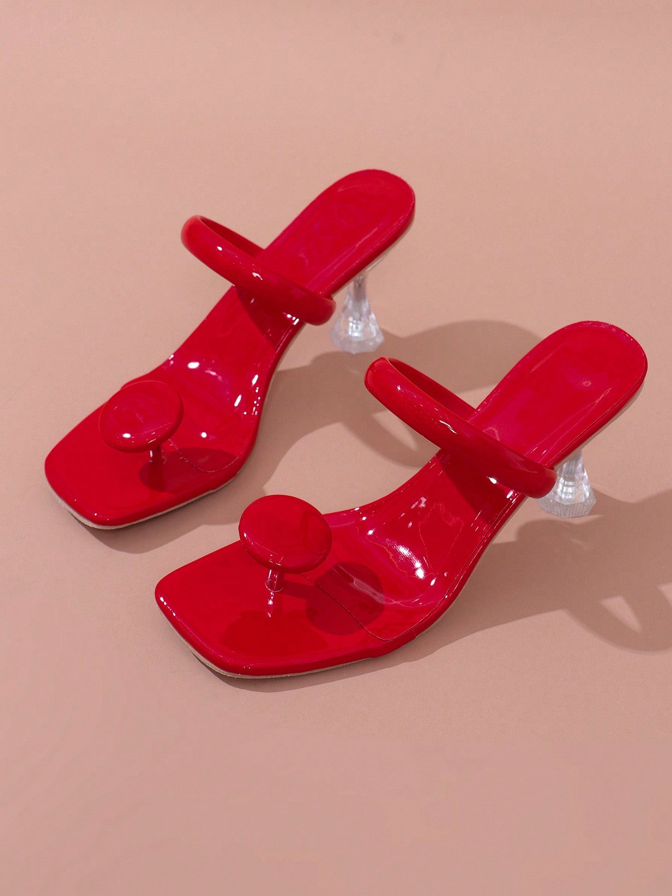 Crystal Heeled Sandals With Simple And Fashionable Round Buckle And Strap