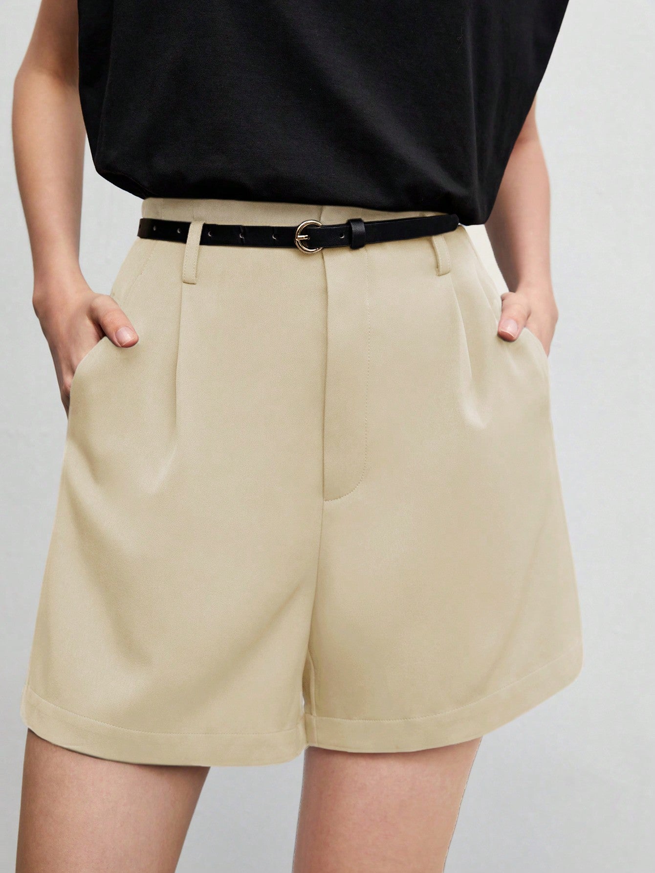 BIZwear Fold Pleated Solid Shorts Workwear