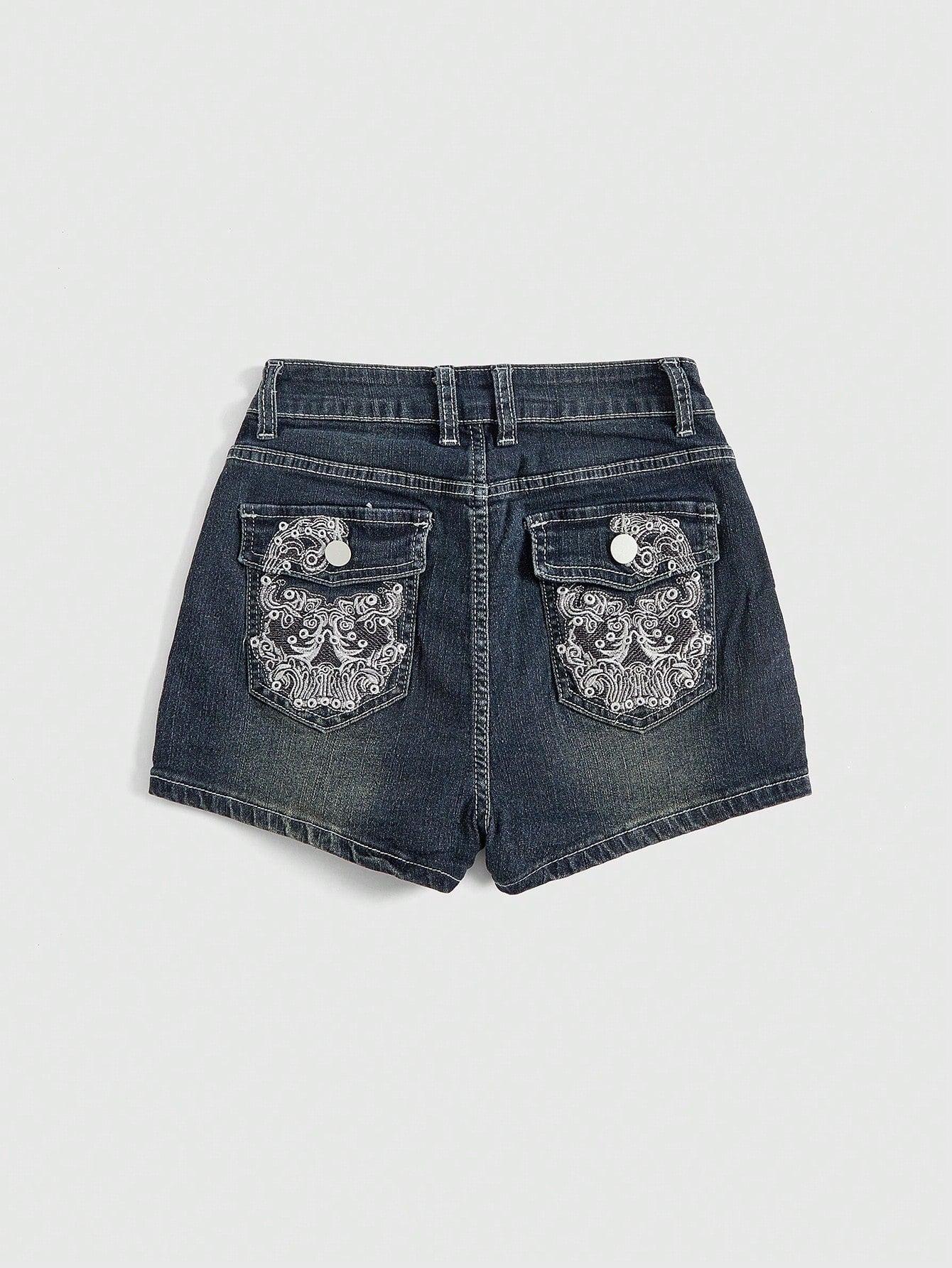 Punk Punk Style Skull Embroidered Tight Sexy Super Short Denim Shorts