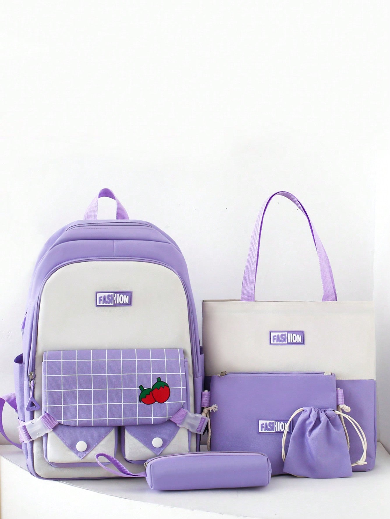 5pcs Kids Fashion Versatile Campus Big Capacity Backpack Set (Accessories Randomly Included)