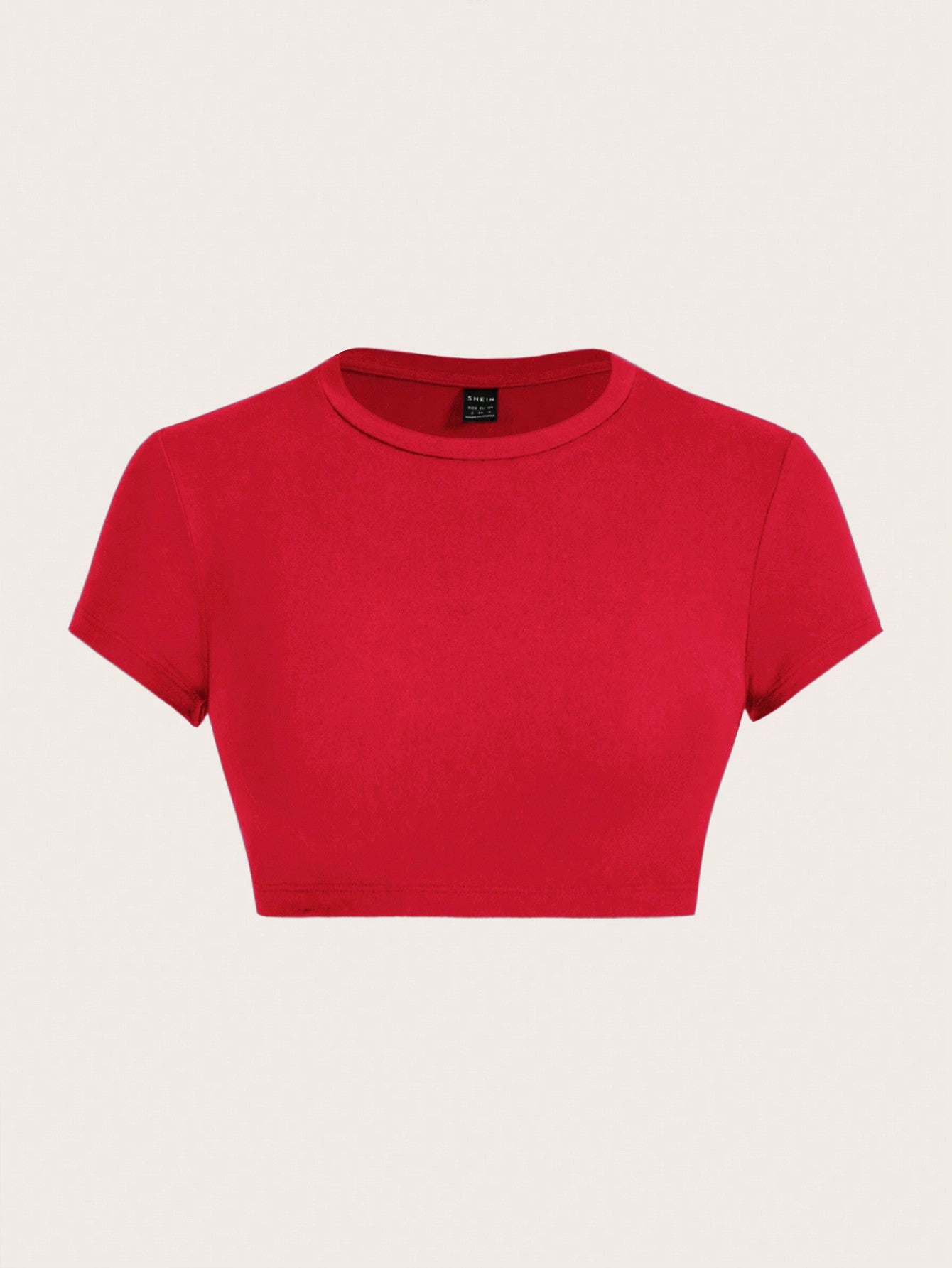 Casual Minimalist Solid Color Round Neck Short Sleeve Cropped Fitted T-Shirt For Women, Summer