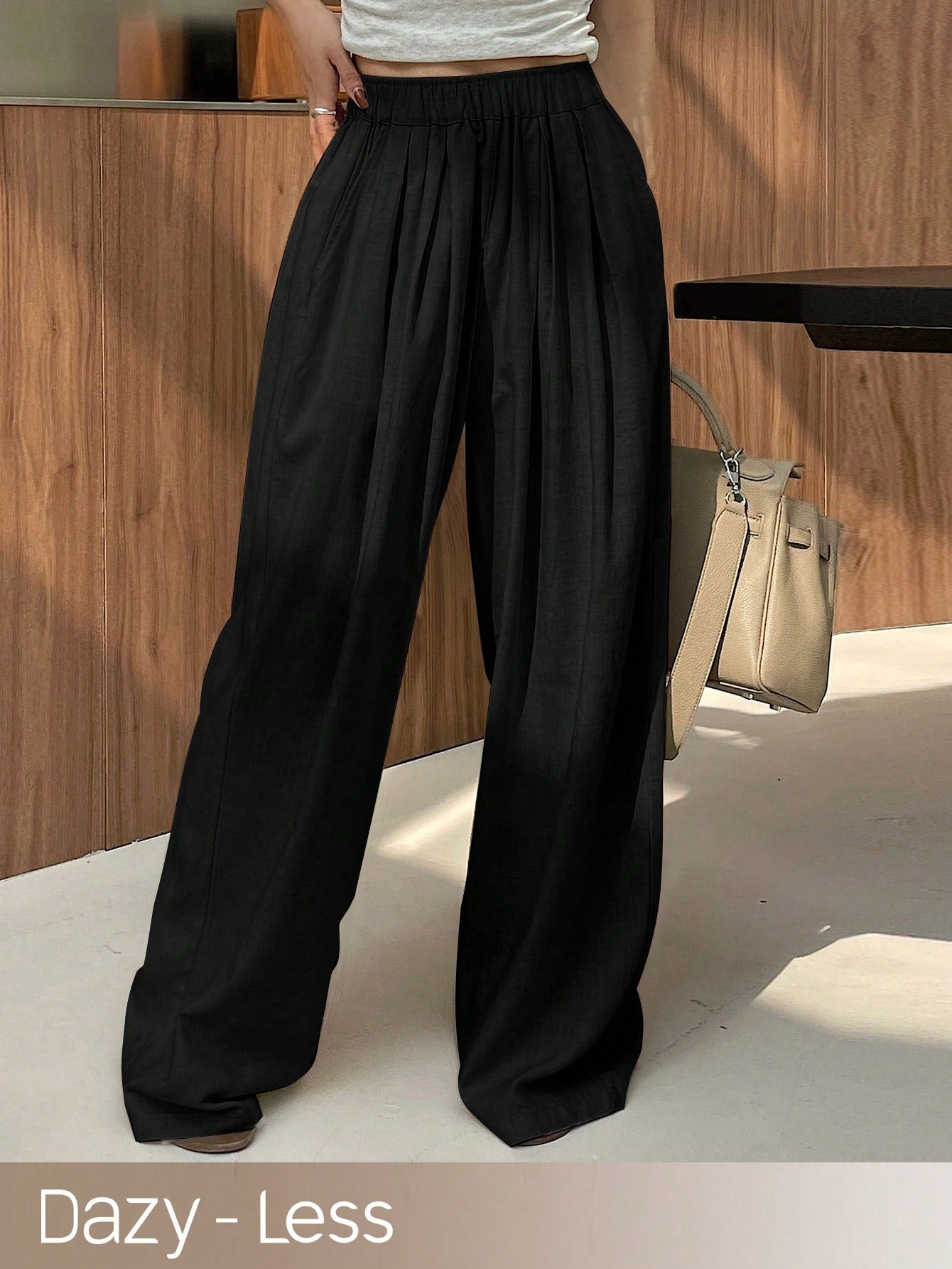 Dazy-Less Women's Solid Color Wide Leg Casual Pants Baggy Pants