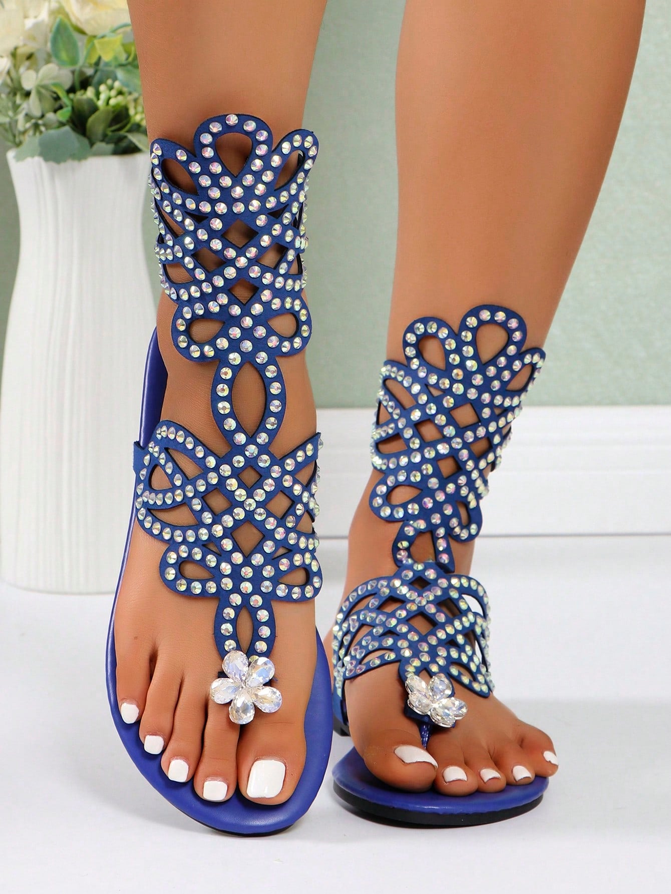 2024 New Trendy Cross-Border Rhinestone Beach Flip Flops, Sexy, Comfortable, All-Match And Open-Toe Summer Sandals