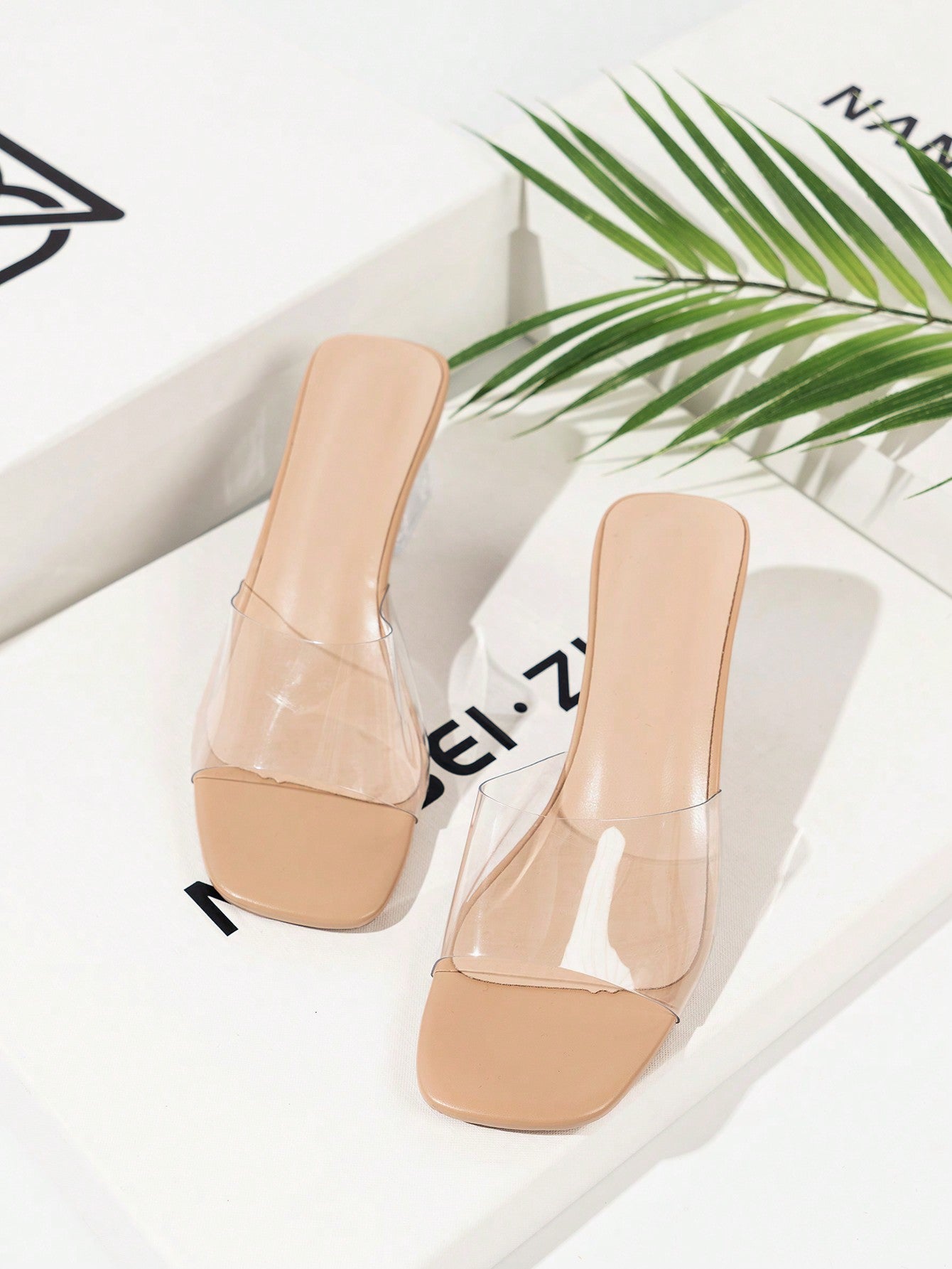 Women's Brown Transparent Double Strap Irregular Heel Coffee Brown Slippers, Comfortable For Wedding Parties And Other Activities. Coffee Color Clear Heels Sandals, Sexy Open Toe For Parties, Elegant Style For Spring And Summer. High Heel, Outdoor Beach C