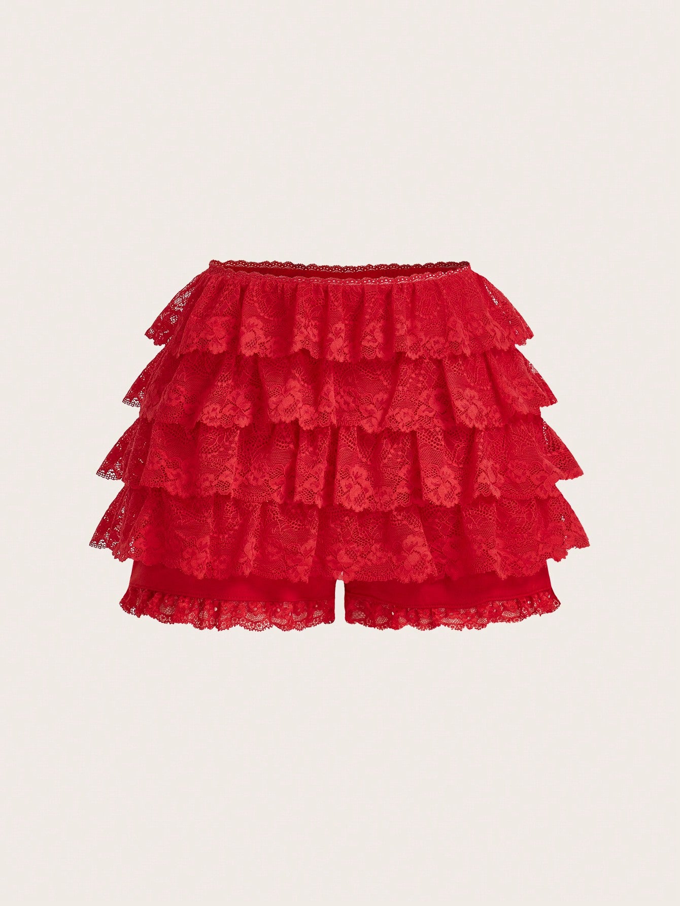 Sweetina Low Rise Multi Layer Ruffle Hem Lace Shorts