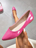 Women's Fashionable Pink Pu Leather Point Toe Ballet Flats For Outdoor Wear For Summer Vacation Shoes Summer Sale