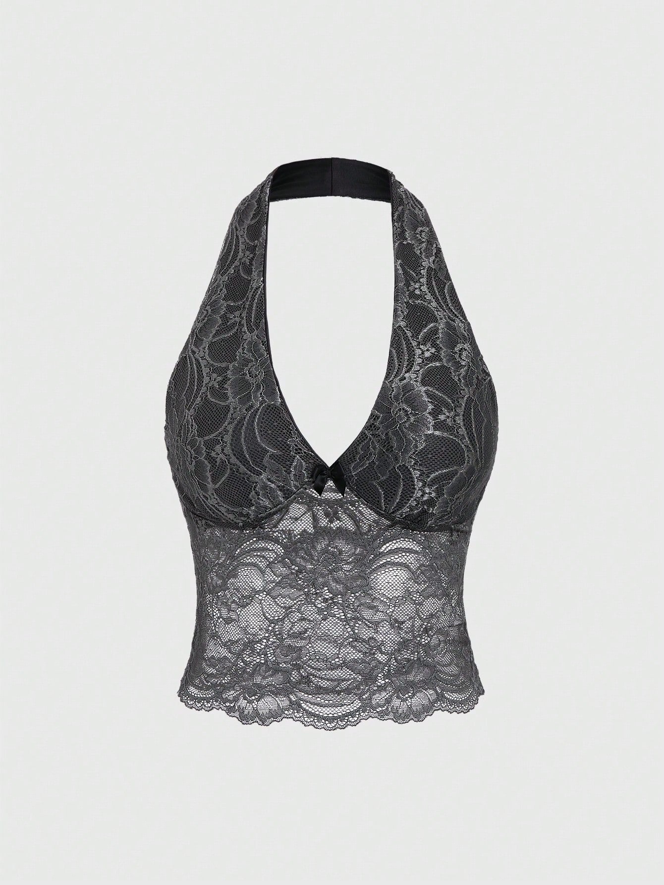 Women Y2K Style Solid Color Lace Strap Halter Top For Summer