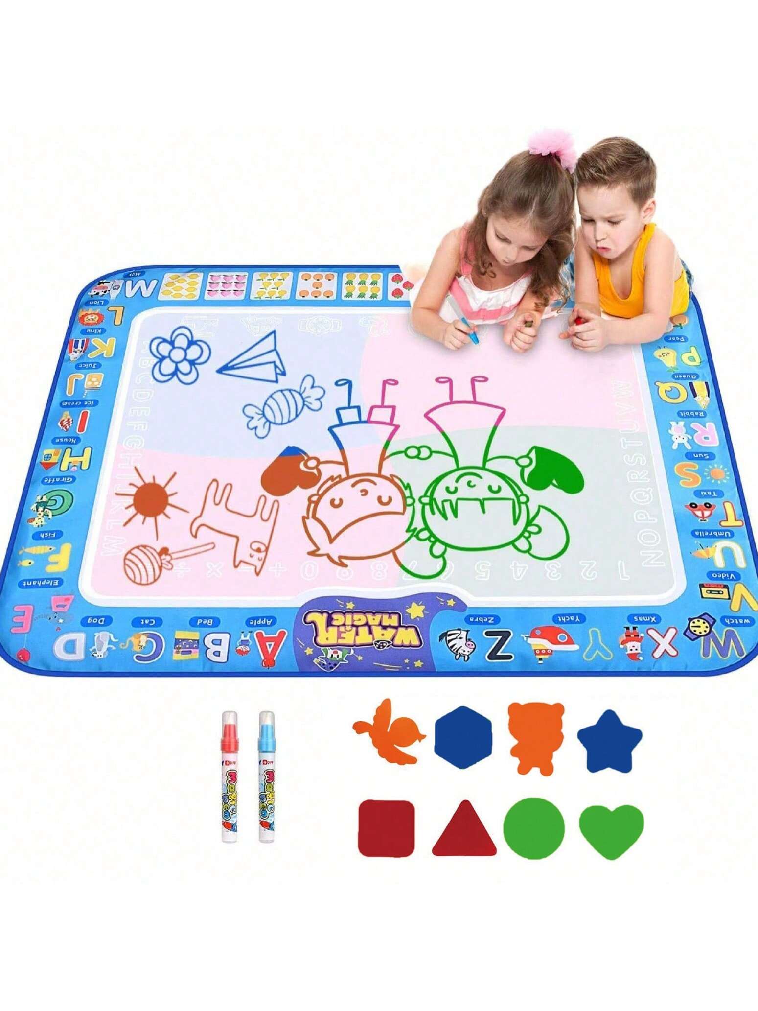 Water Doodle Mat Kids Toys 95*75cm, Large Aqua Magic Doodle Water Mat With 2 Doodle Pens And 8 Drawing Templates, Reusable Water Drawing Mat For 3-6 Years Old Boys&Girls