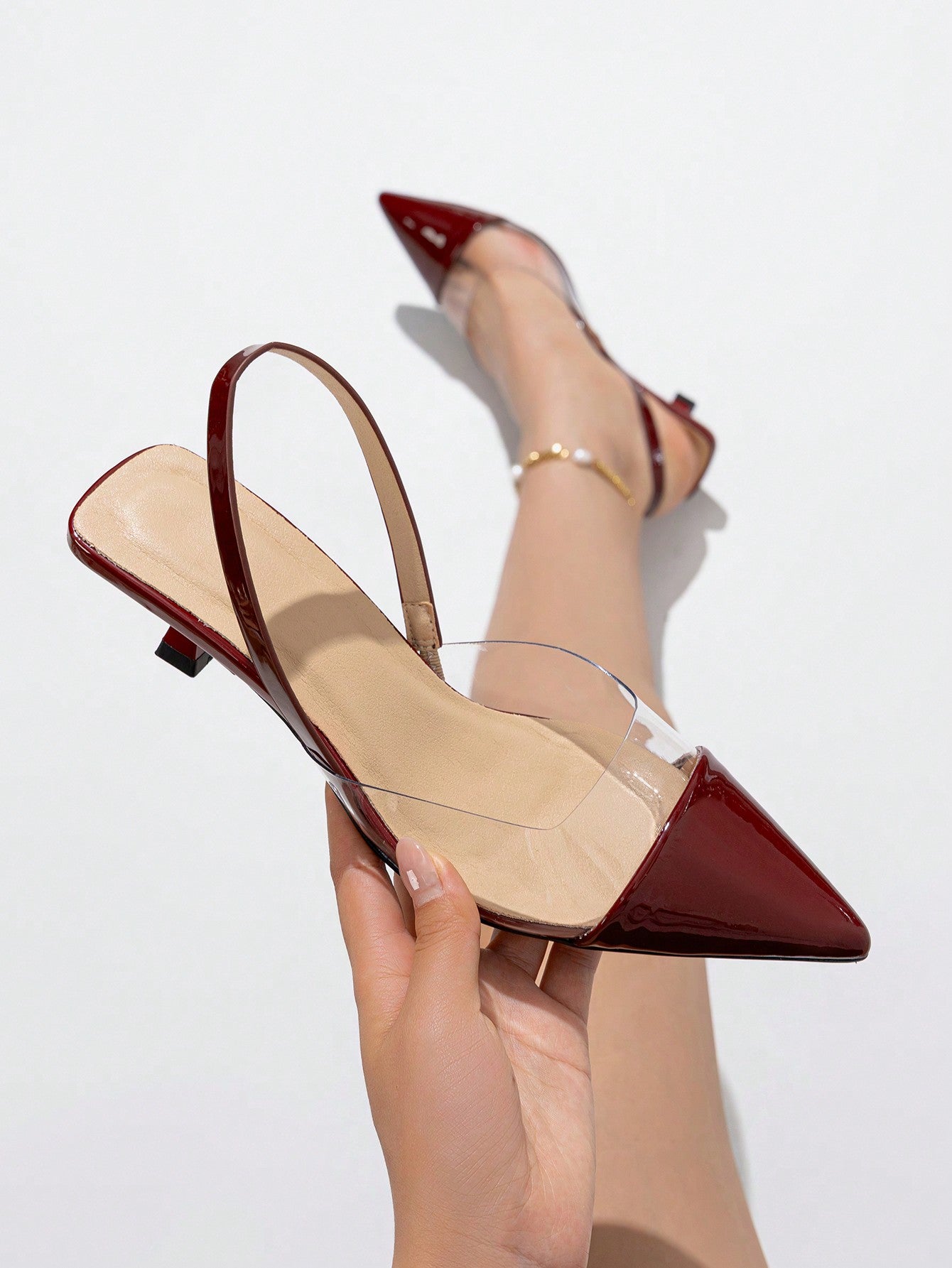 Women's Color Block Pointed Toe Backless Shoes, Minimalistic Style All-Match Shoes For Daily & Outdoor Wear, Suitable For Spring & Summer, Champagne-Colored High Heels