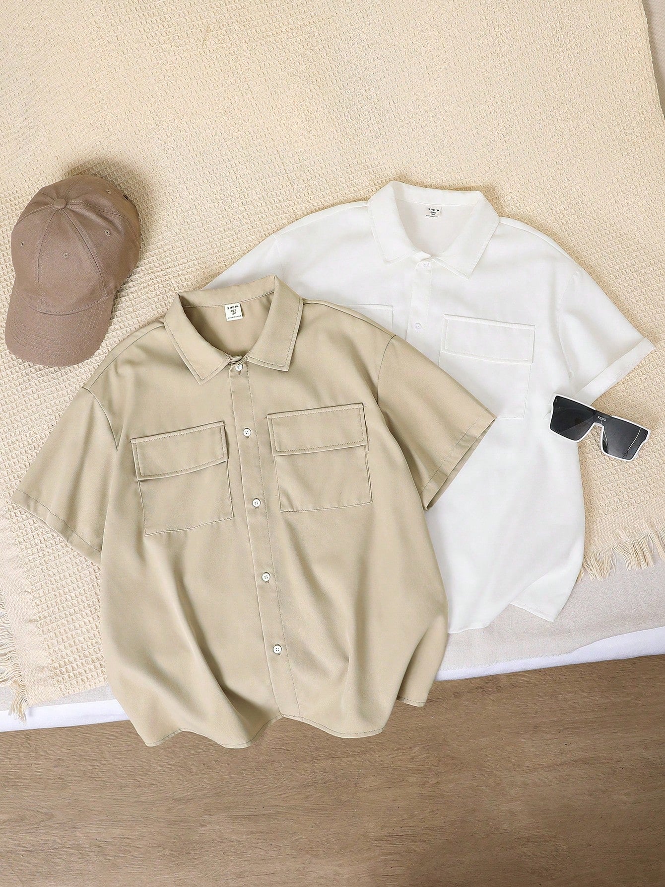 Multi-Pack Big Boys' Casual Short Sleeve Solid Woven Shirt With Button-Down Collar And Patch Pocket, 2 Colors Per Pack, Perfect For Daily Wear, Vacation, Sports And Spring/Summer Season