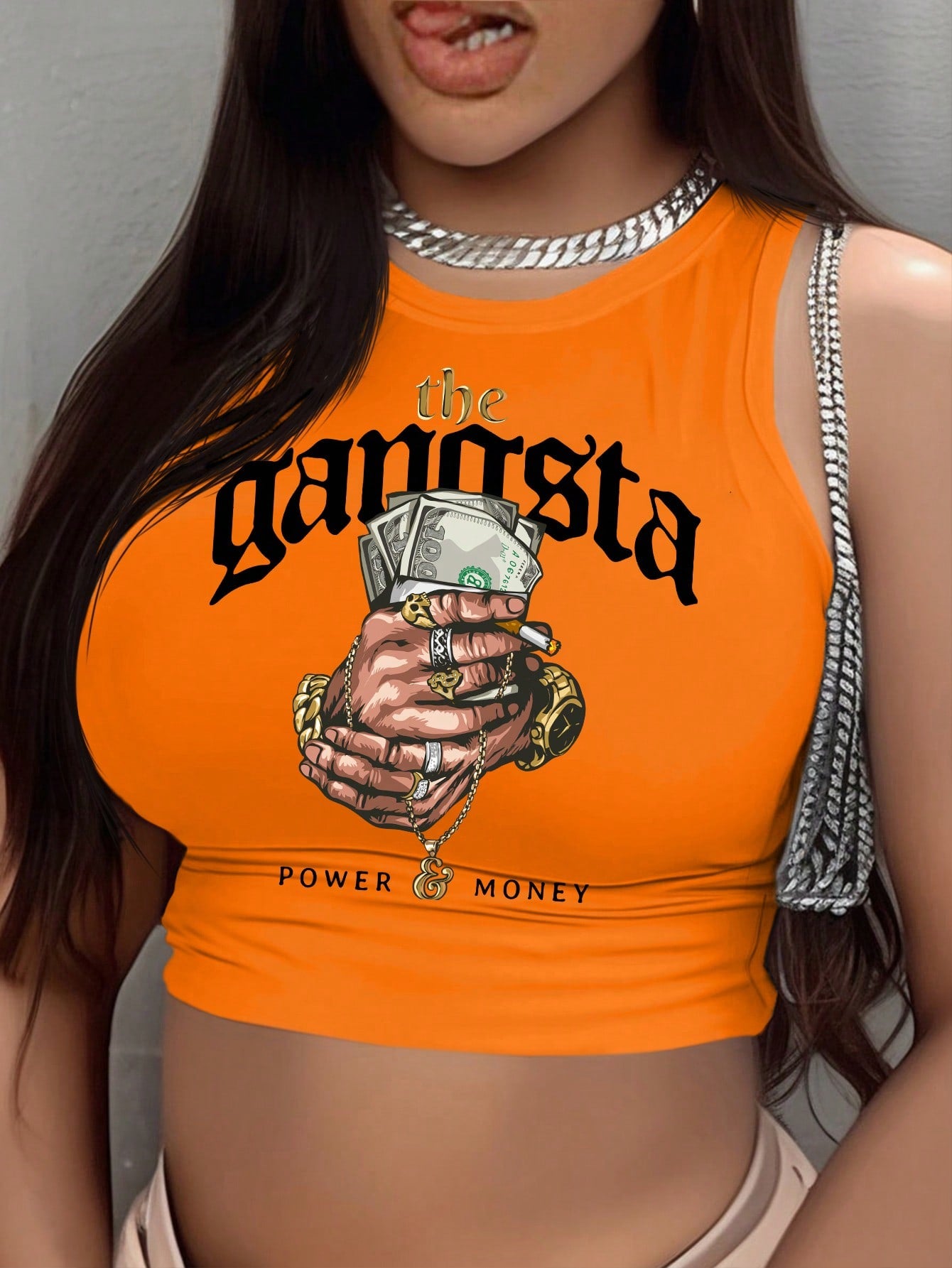 Casual Hands And Money Print Round Neck Tank Top Suitable For Summer The Gangsta POWER & MONEY