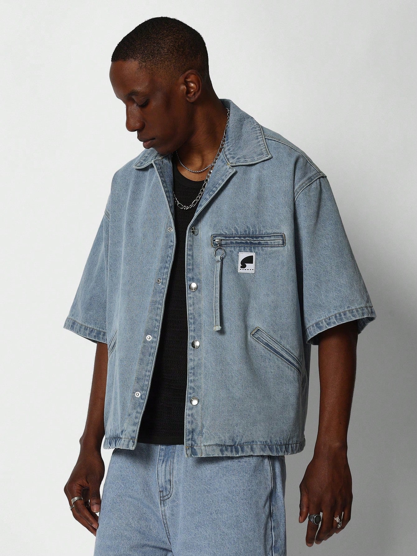 Boxy Fit Washed Denim Shirt With Pocket College Ready