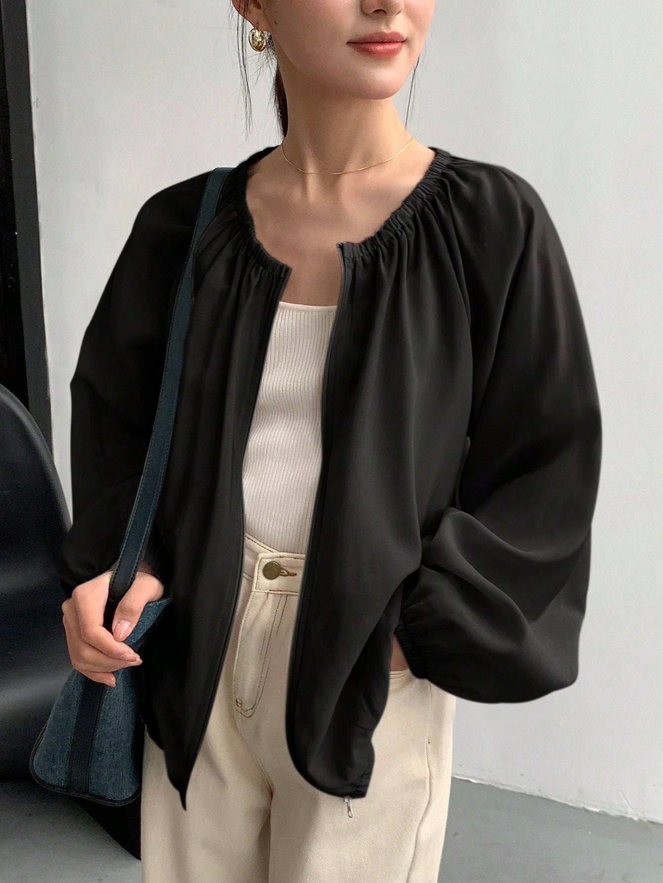 FRIFUL Women Lantern Sleeve Loose Spring/Summer Jacket