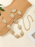 1PC Western Chain Belt Body Chain European And American Fashion Metal Waist Chain With Daisy, Petal & Flower Design For Girl's Dresses And Clothing, Belt Chain