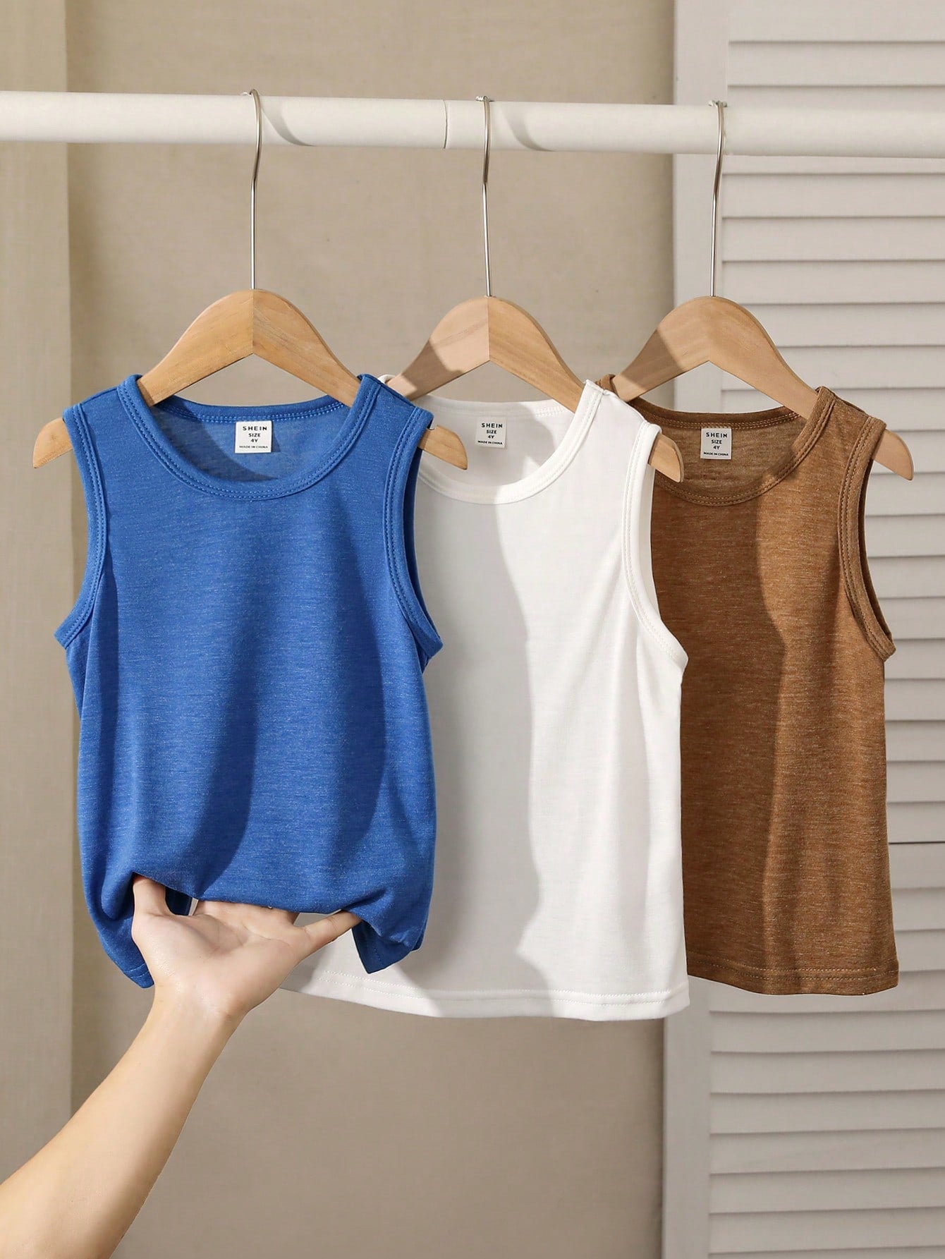 3pcs/Set Young Boy Solid Color Vest Tops, Casual & Comfortable For Summer