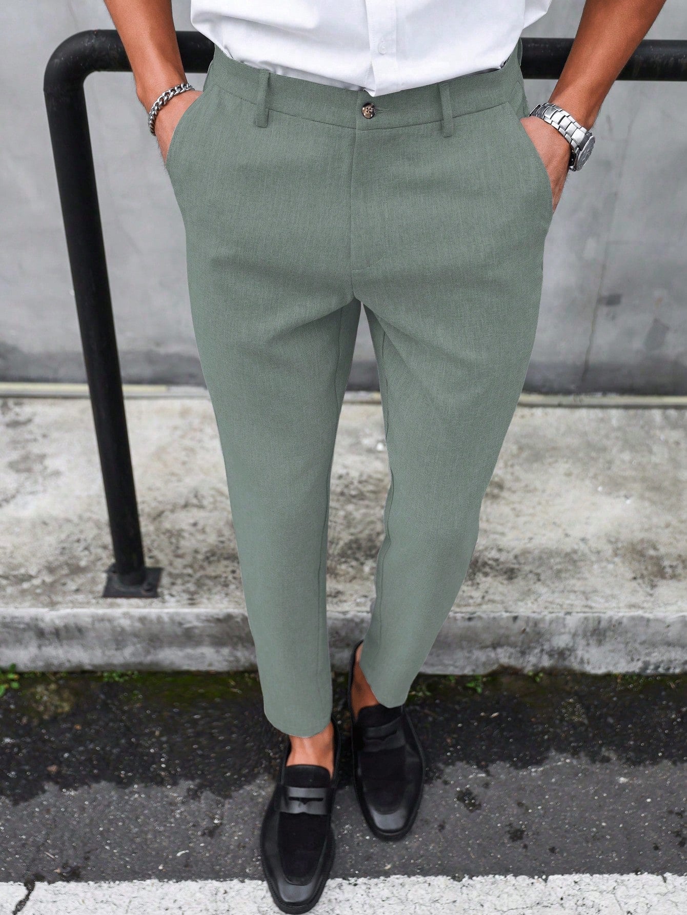 Slim Fit Solid Color Business Suit Trousers For Men