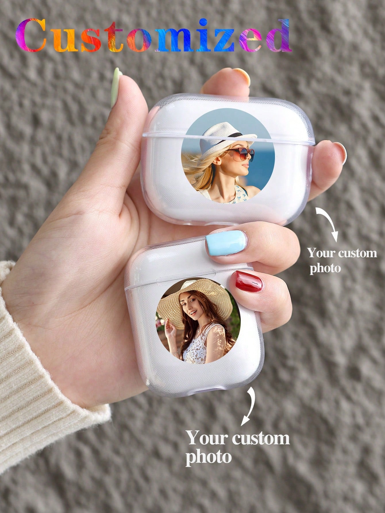 Fashionable Round TPU Soft Transparent Protective Case Cover Compatible With Apple AirPods 1/2/3, Personalized With Photos Of Real Life, Couple, Family & Pet Interactions