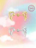 1 Pair Of 925 Silver Low Allergic Reaction Wing Shaped Stud Earrings, Spiral Ear Plugs, Gift Box With Blessing Card. Gift For Children Or Young Girls. Perfect Birthday Gift For Friends.