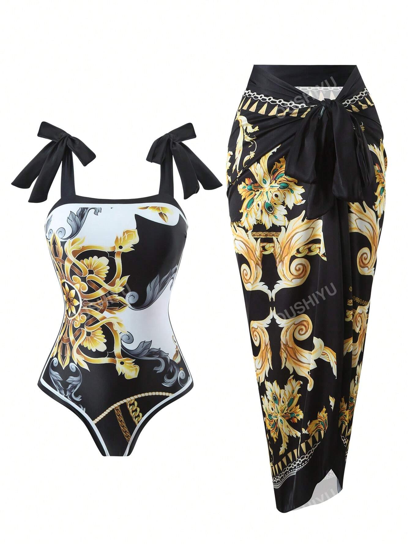 Vintage-Inspired Conservative One-Piece Swimwear For Beach, Spa & Resort With Tummy Control - European & American Style, Skirted Bottom (One Size Fits Most)