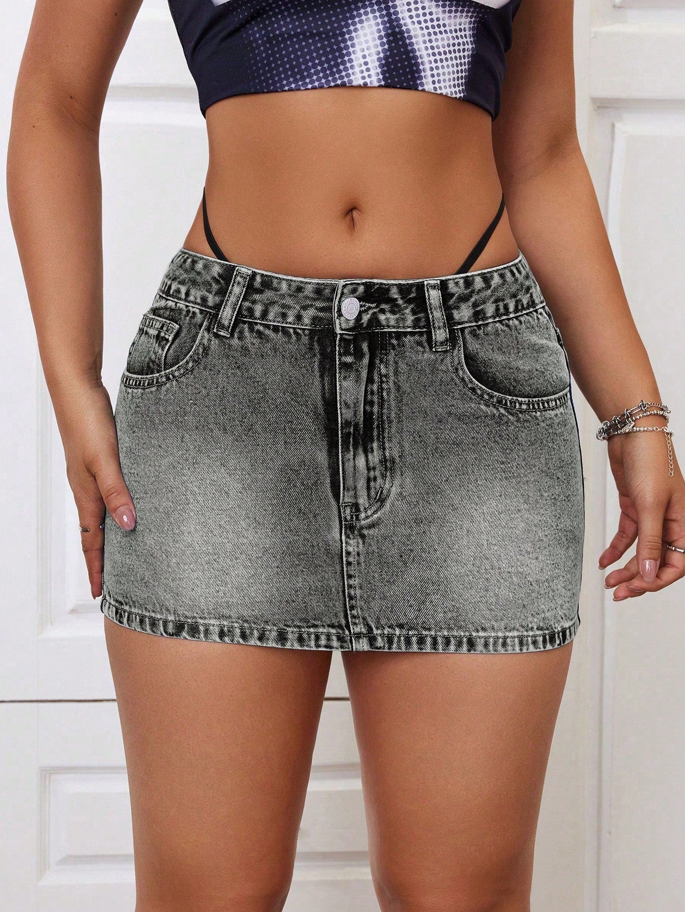 Women's Sexy Low Waist Washed Denim Mini Skirt