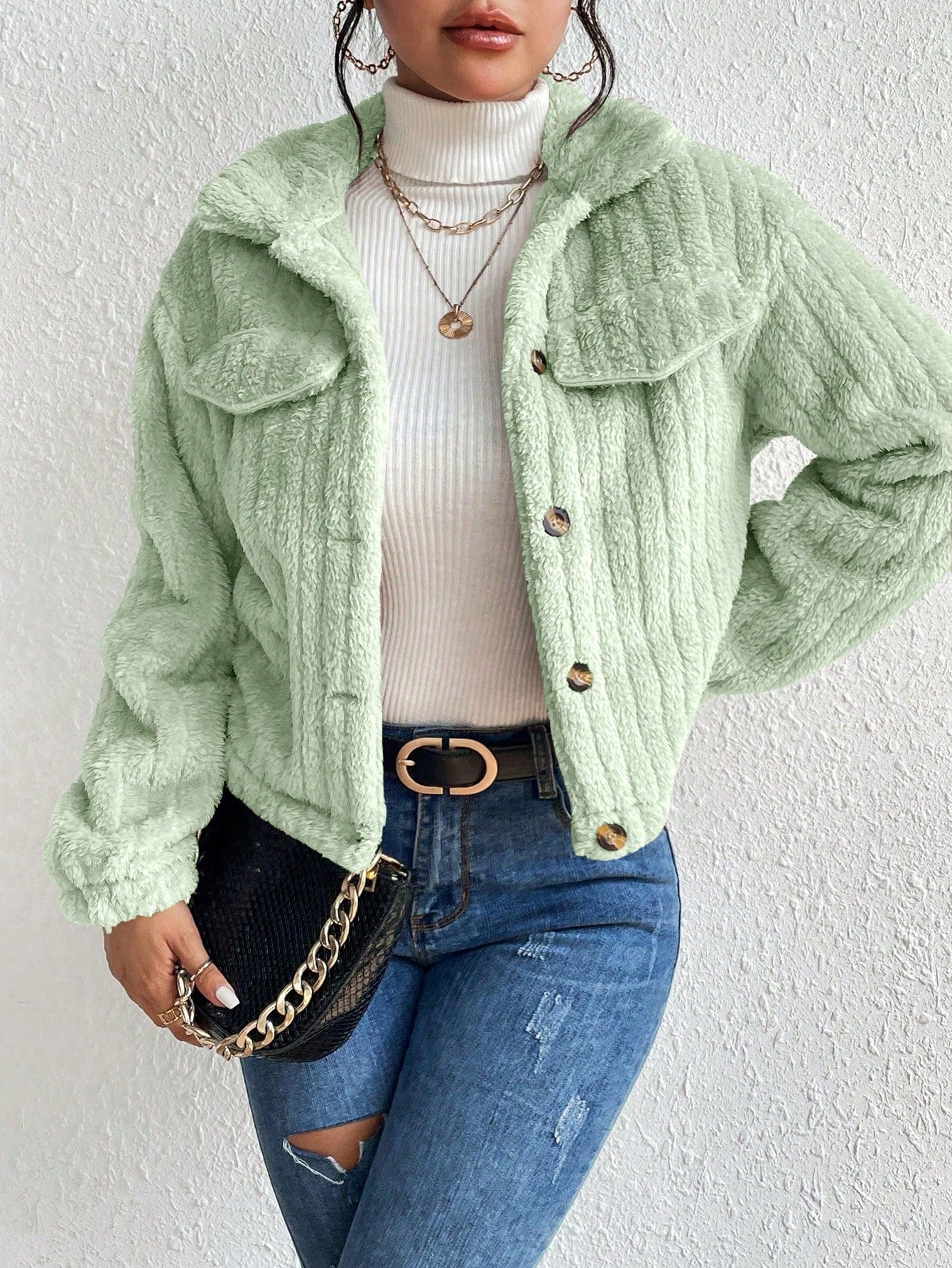Solid Color Front Button Casual Long Sleeve Jacket