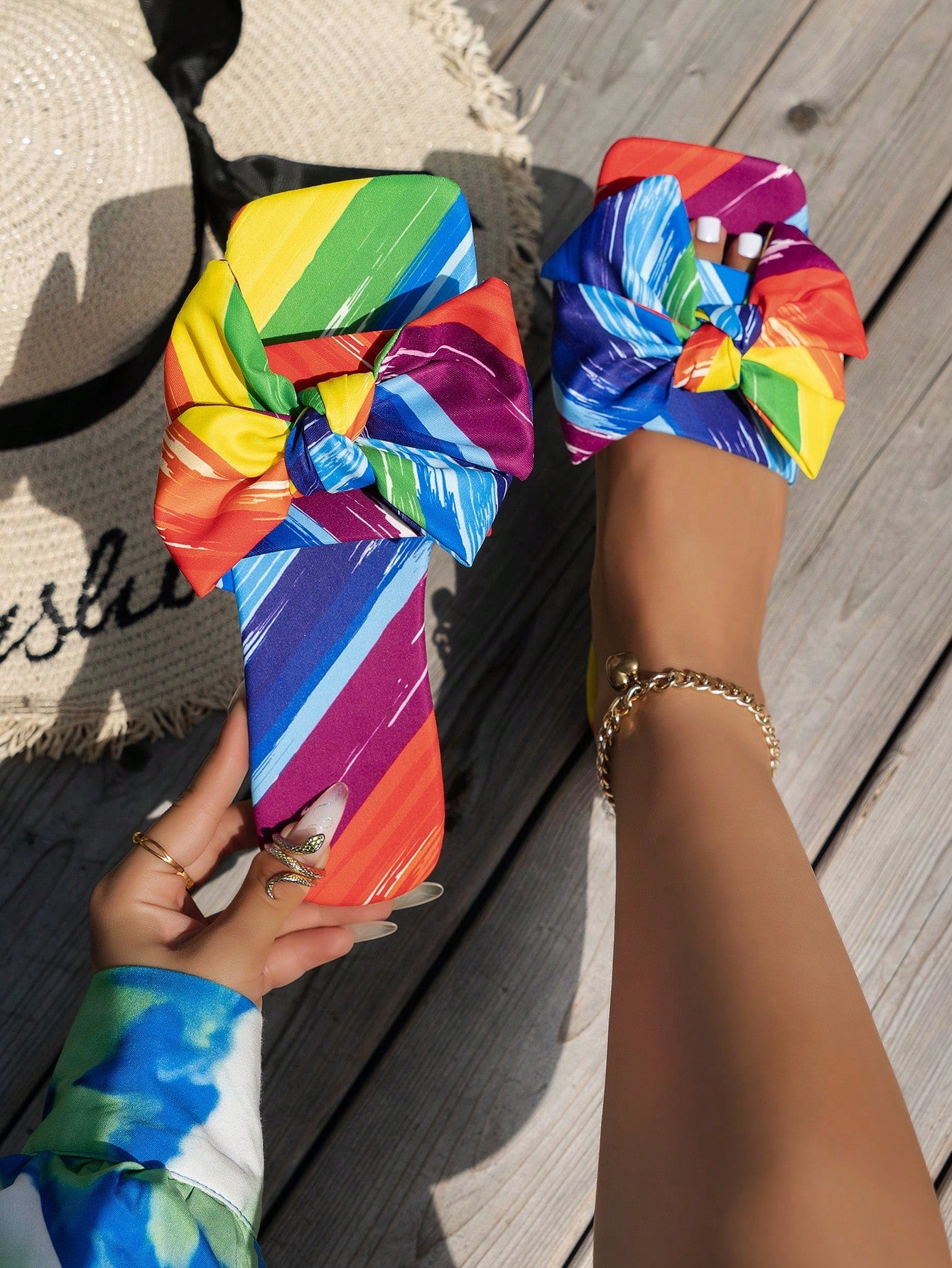Summer Leopard Print Flat Sandals, Sexy Party Slipper With Bow Decor, Bohemian Style Vacation Beach Sandals