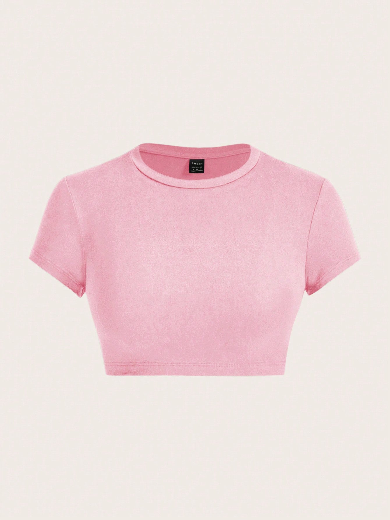 Casual Minimalist Solid Color Round Neck Short Sleeve Cropped Fitted T-Shirt For Women, Summer