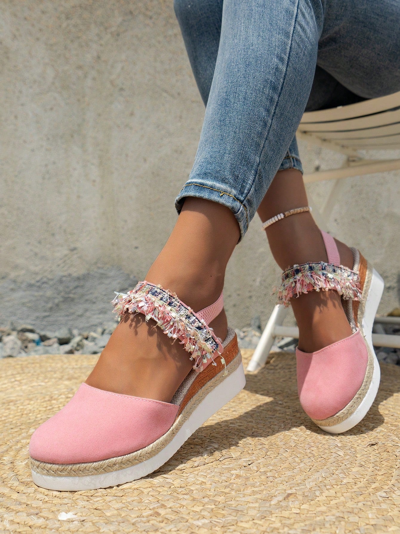 New Arrival Women's Casual Suede Espadrille Wedge Sandals, Retro Style Open Toe Cut-Out Platform Sandals, Orange Color (Plus Size Available)